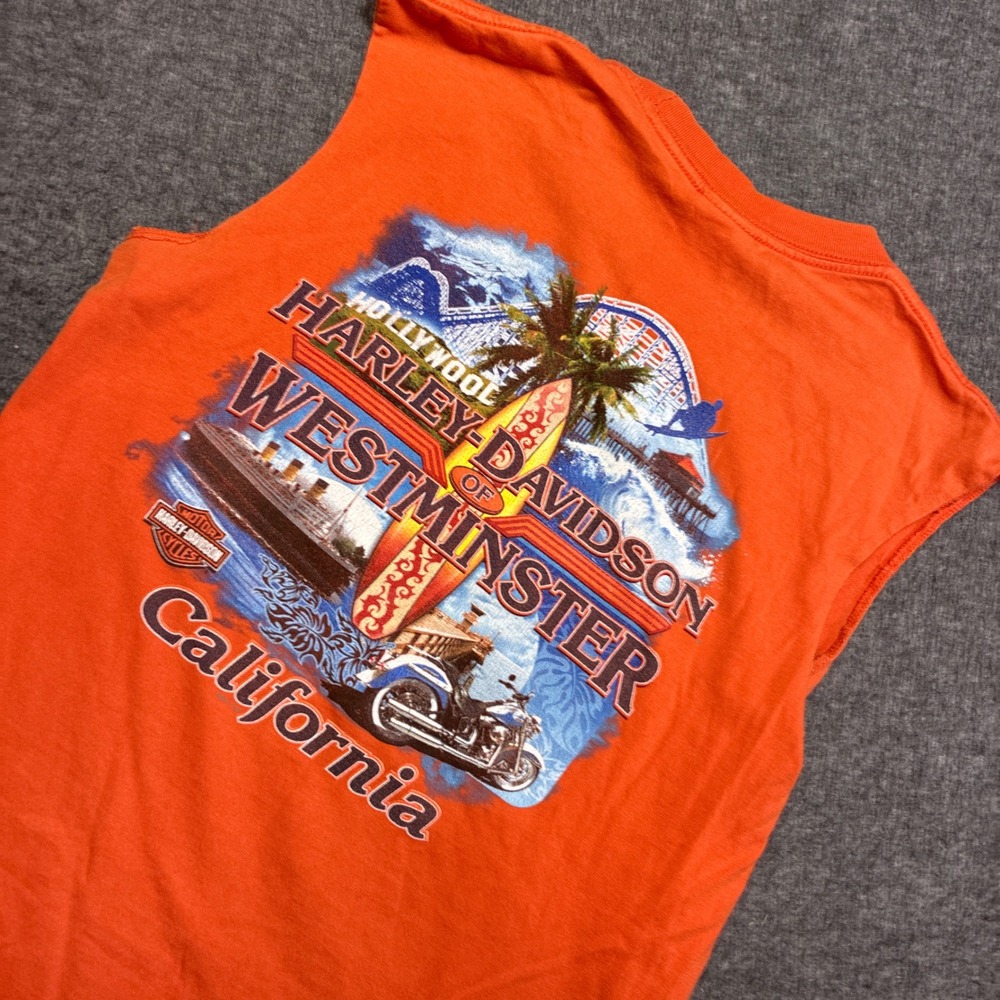 Harley-Davidson Sleeveless Shirt Mens Medium Orange Westminster California